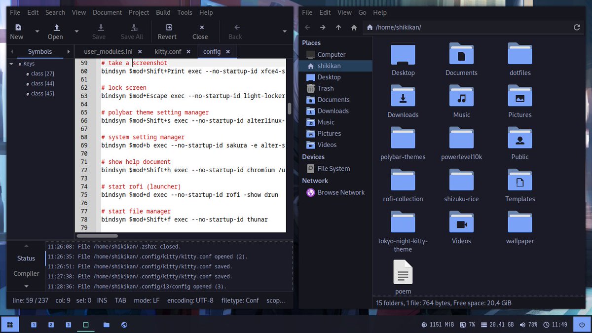 Shikikan_Neko08's tweet photo. [i3-gaps] Tokyo Night
OS : Alter Linux
WM : i3-gaps
Terminal : kitty
Font : IosevkaTerm SS01
#AlterLinux #Unixporn #LinuxRicing #LinuxRice #i3wm https://t.co/7cT9S8JuLH