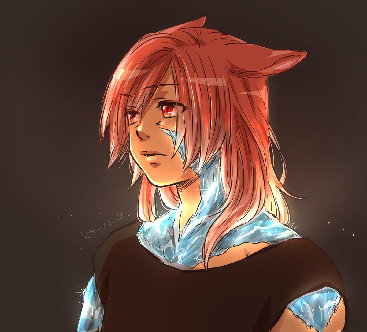 miqo'te solo animal ears red eyes crystal 1boy male focus  illustration images