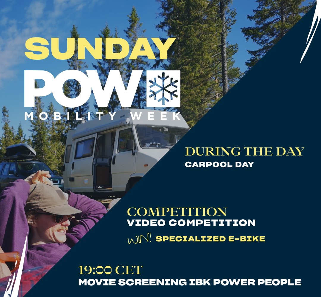 Our_Winters_EU's tweet photo. Today is the last day of the #POWMobilityWeek
Taking the car today? Then take your friends to cut your emissions
Celebrate #POWMobilityWeek with an awesome competition!
🥇Win our grand prize of a brand new Specialized E-bike worth over 5000 Euros.🥇
Details on Insta https://t.co/MVy21fsA3l