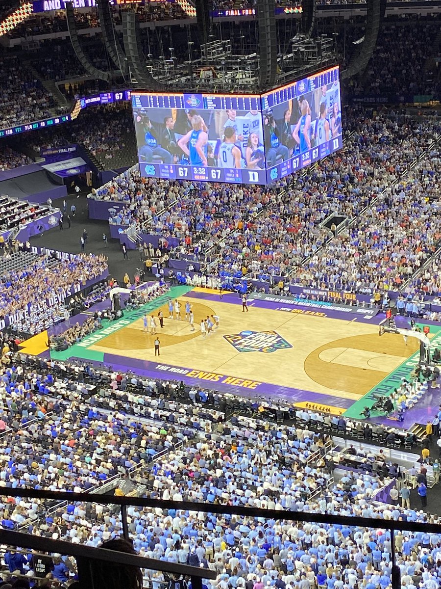 burnlj's tweet photo. UNC vs duke in the final four. Doesn’t get much better. Glad the Heels got the win. Just need one more now. https://t.co/NmUfl7d1Qo