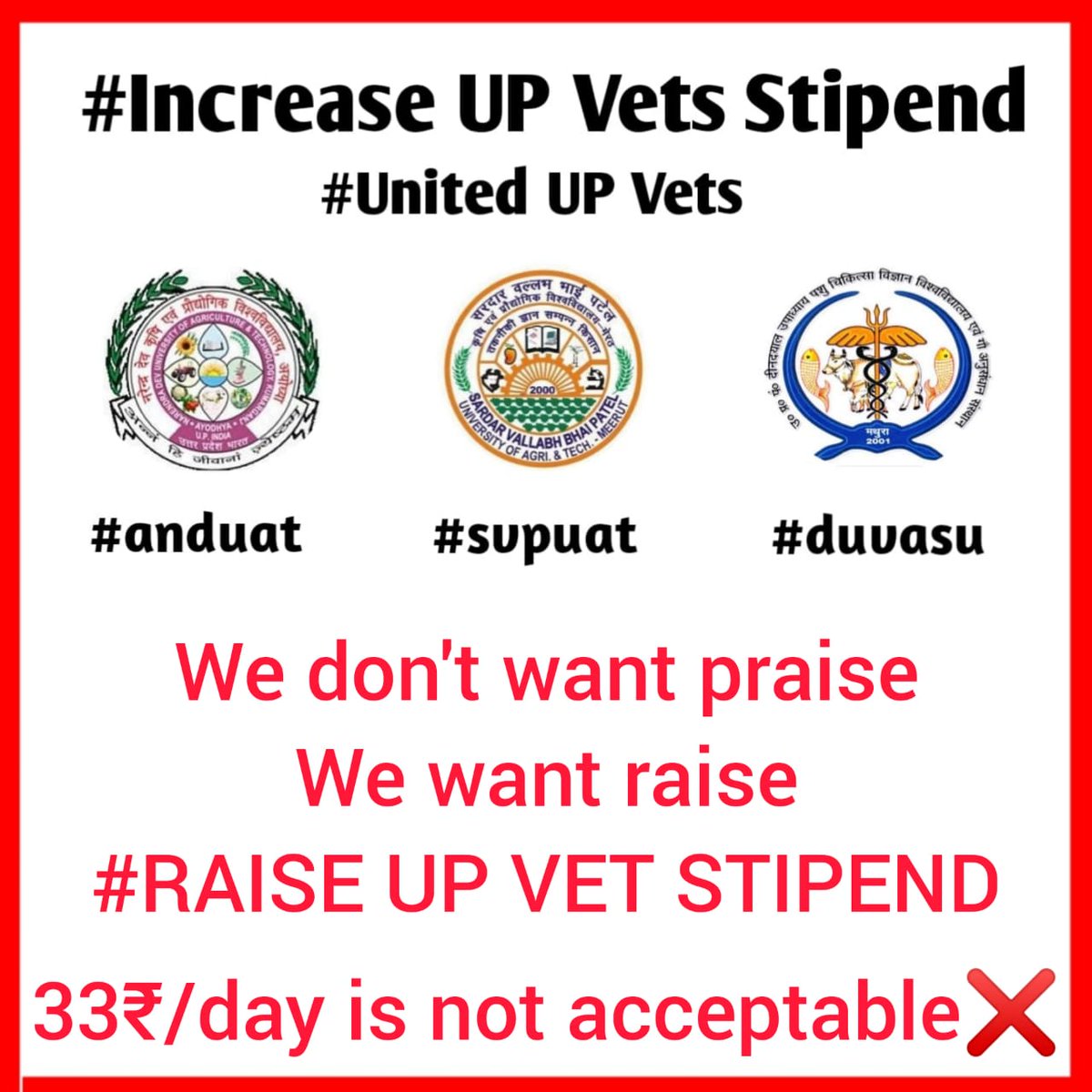 DrCPSheela07's tweet photo. We are Doctors not a daily wage workers.
So give the same allowance in whole country and don't do partiality between vetico and medico.
keep in mind that the vetico treat those one who can't speak
#Increase_UP_vets_stipend
#Increase_Vet_Stipend
@dharampalbjpmla @myogiadityanath https://t.co/PWyokxqUdi
