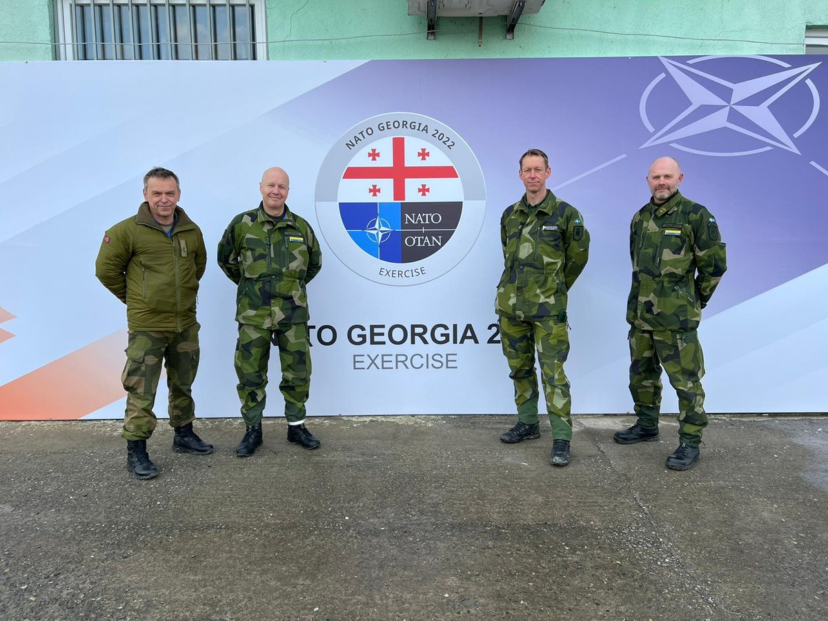 swedintcentre's tweet photo. A #SWEDINT lead delegation has just returned from the #NATO - GEORGIA EXERCISE 2022, a tactical level Command Post Exercise held every third year in Georgia. The exercise was conducted in the shadows of the war in Ukraine, and the current events made it more important than ever. https://t.co/56PTTn4QnX
