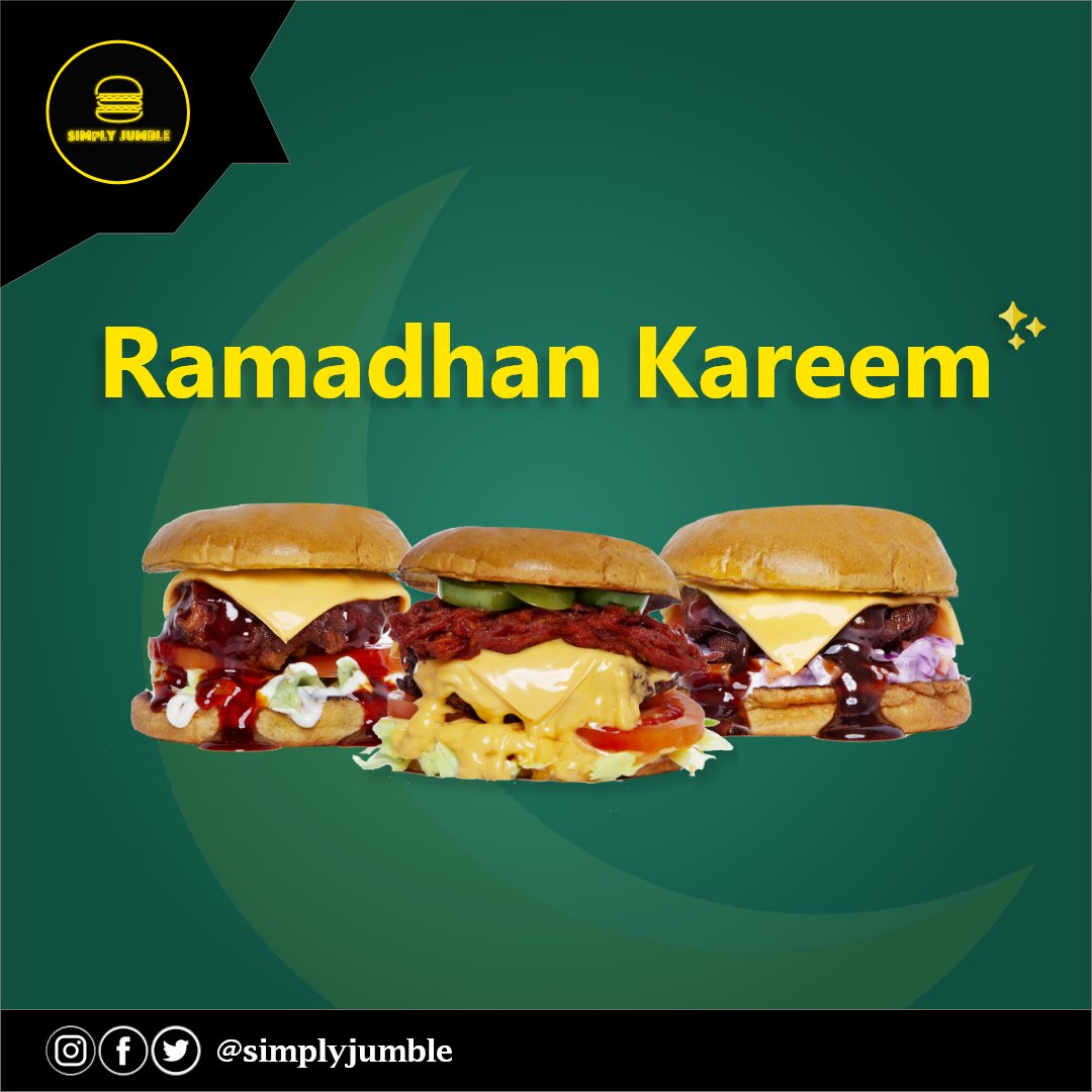 SimplyJumble's tweet photo. Ramadhan Kareem. Thank you for your overwhelming support for yesterday's launch. 😍😘🍔

#simplyjumble #simplyjumblekl #burger #burgerkl #bukapuasa #Ramadhan2022 https://t.co/iexb69cPS3