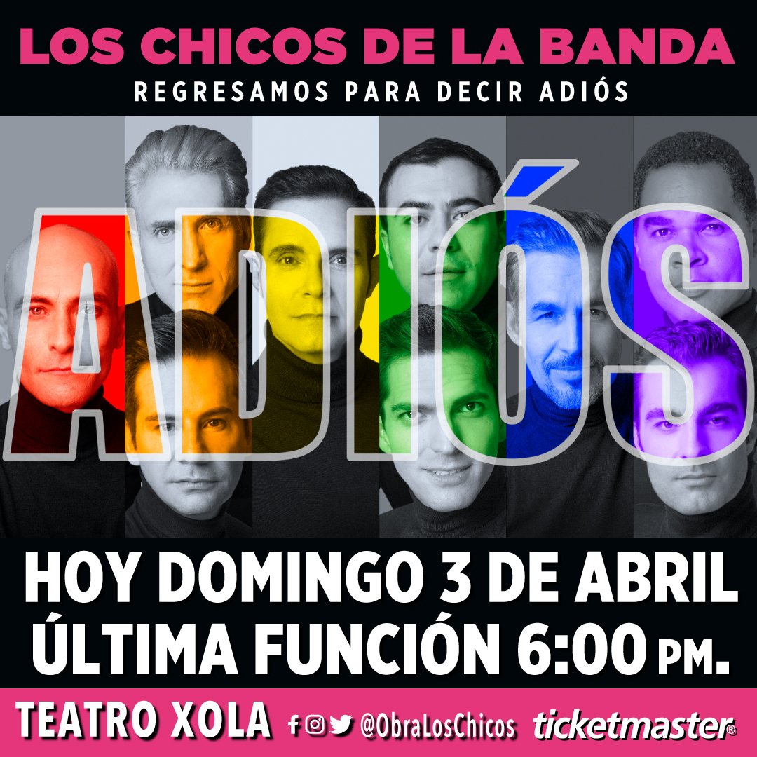 Hoy domingo llega a su final @ObraLosChicos.

Los espero a las 6 PM en el <a href="/TeatroXola/">TEATRO XOLA</a> para despedirnos de la puesta en escena que inició la conversación sobre la comunidad gay.

COMPREN SUS BOLETOS CON ANTICIPACIÓN

*Se agradece retuit