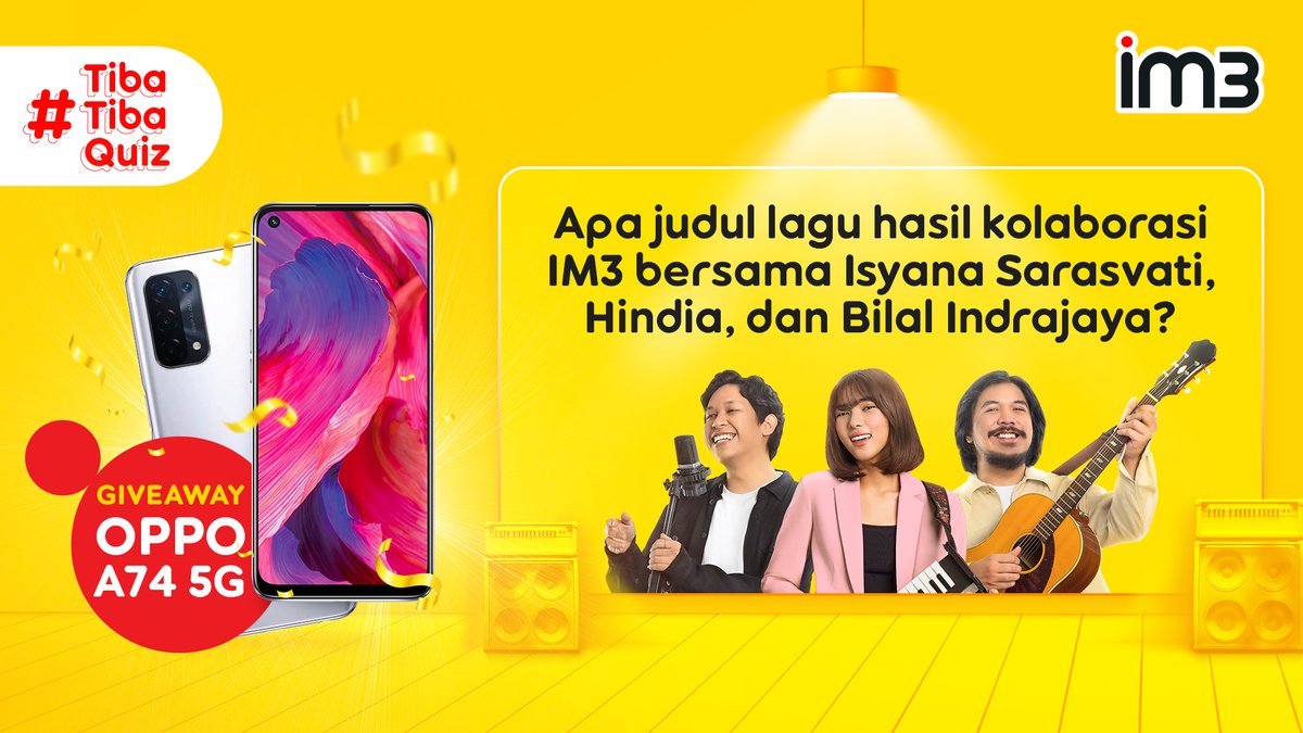 indosatim3's tweet image. 📢 Menangkan OPPO A74 5G dengan ikutan #TibaTibaQuiz IM3! 

Clue-nya di 👉🏻 bit.ly/AlunanTemuIM3

Cara:
- Follow Twitter @indosatim3
- RT &amp;amp; REPLY pakai #TibaTibaQuiz #KembaliSilaturahmi

Reply yang banyak sampai 9-4-2022! Good luck 😉

S&amp;amp;K: bit.ly/3qXWSIc
