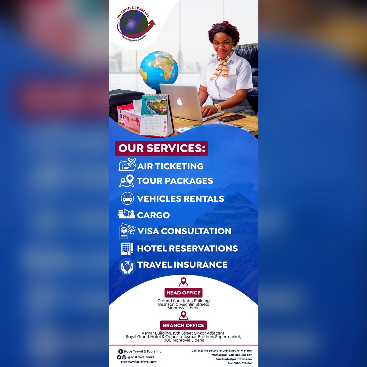 jostraveltours's tweet photo. Visit us today and experience our many services! 🇱🇷 

#jos #jostravel #jostours #visitliberia #tourist #tourliberia #tourist #libpositive #lib #libtheplacetobe #liberia #lonelypalent #lib
#Jostravel - connecting you to the world 
#Jostour - it's a big world, experience it with us https://t.co/2bFq6rJ4Ax