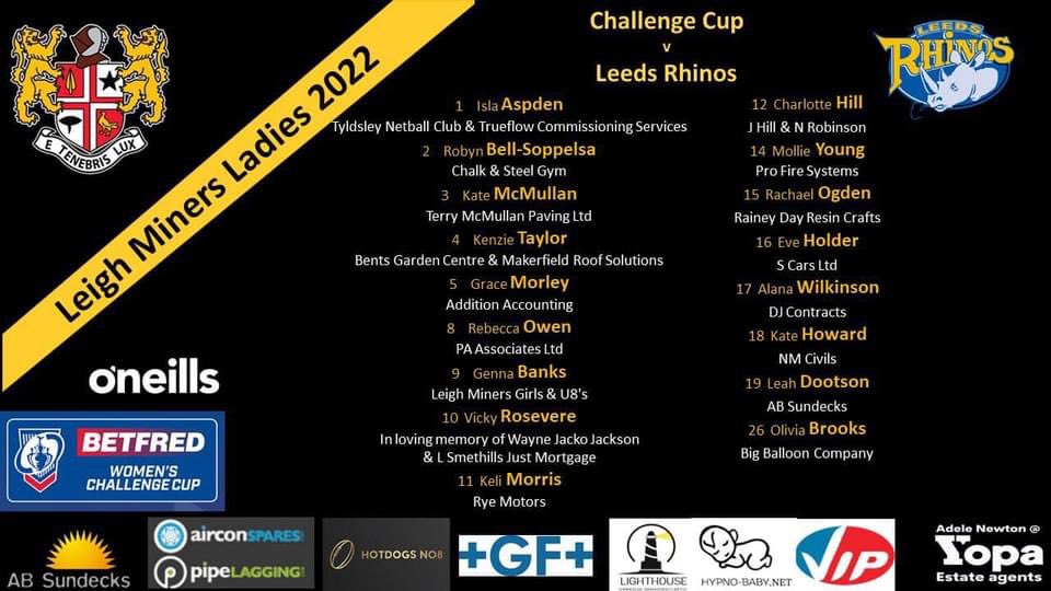 Leigh Miners Rangers RL on Twitter "Ladies squads for todays games