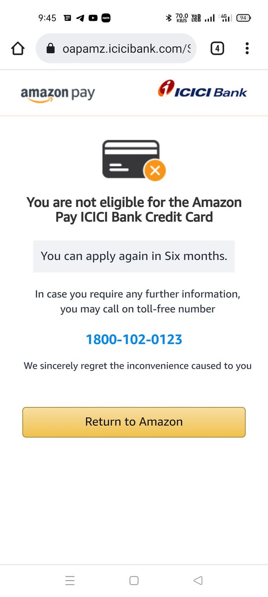 Anilkum73324057's tweet photo. why?? @amazonIN @ICICIBank 
my civil score 755+ https://t.co/HD33CzcM7X