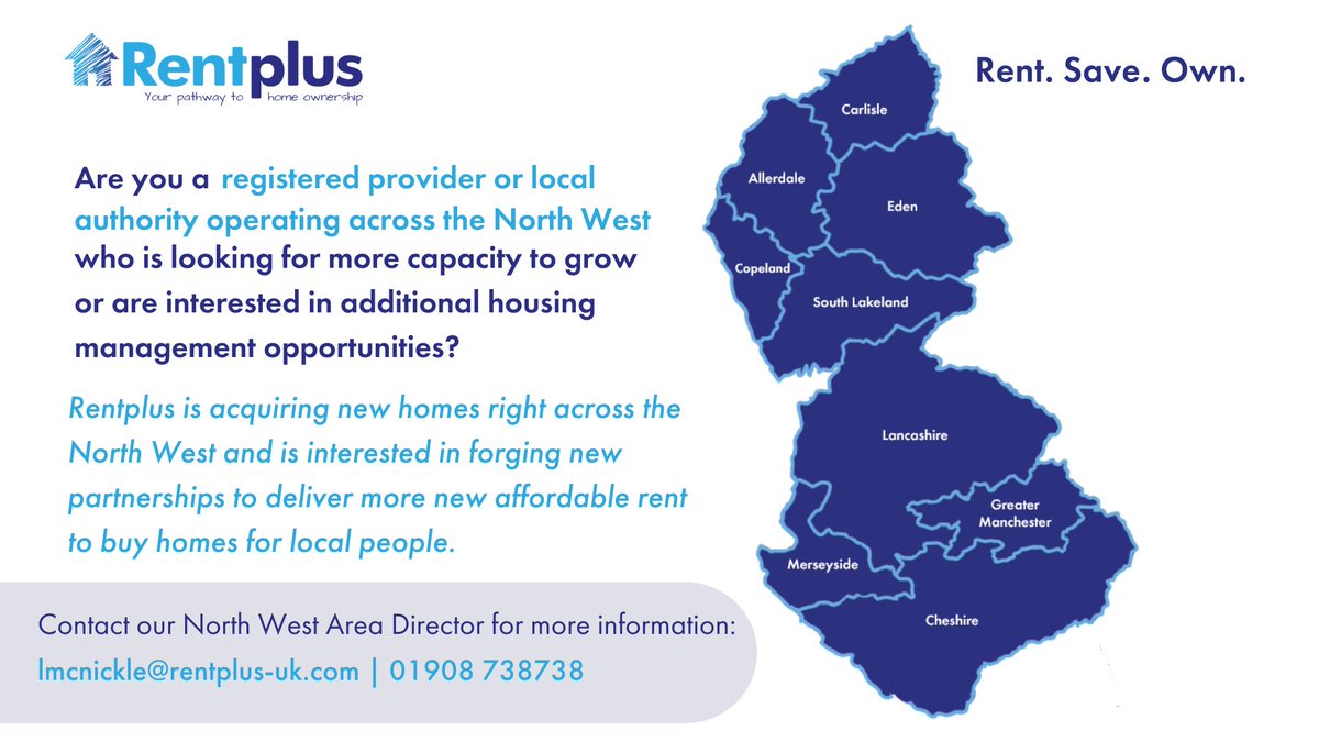 Rentplus_UK's tweet image. #Rentplus-UK are actively looking for s106 affordable opportunities right across the #NorthWest.

If you are a #registeredprovider or #localauthority looking to for additional housing management opportunities then speak with us!

#RentSaveOwn #RentToBuy #AffordableHousing #RP