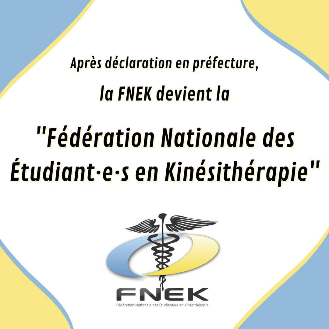 Après adoption en Assemblée Générale, <a href="/La_FNEK/">FNEK</a> devient officiellement la Fédération Nationale des Etudiant•e•s en Kinésithérapie.

💪 Marque d'une nécessaire défense de notre formation et de notre profession par et pour toutes &amp; tous. Ce à quoi nous tenons plus que tout.