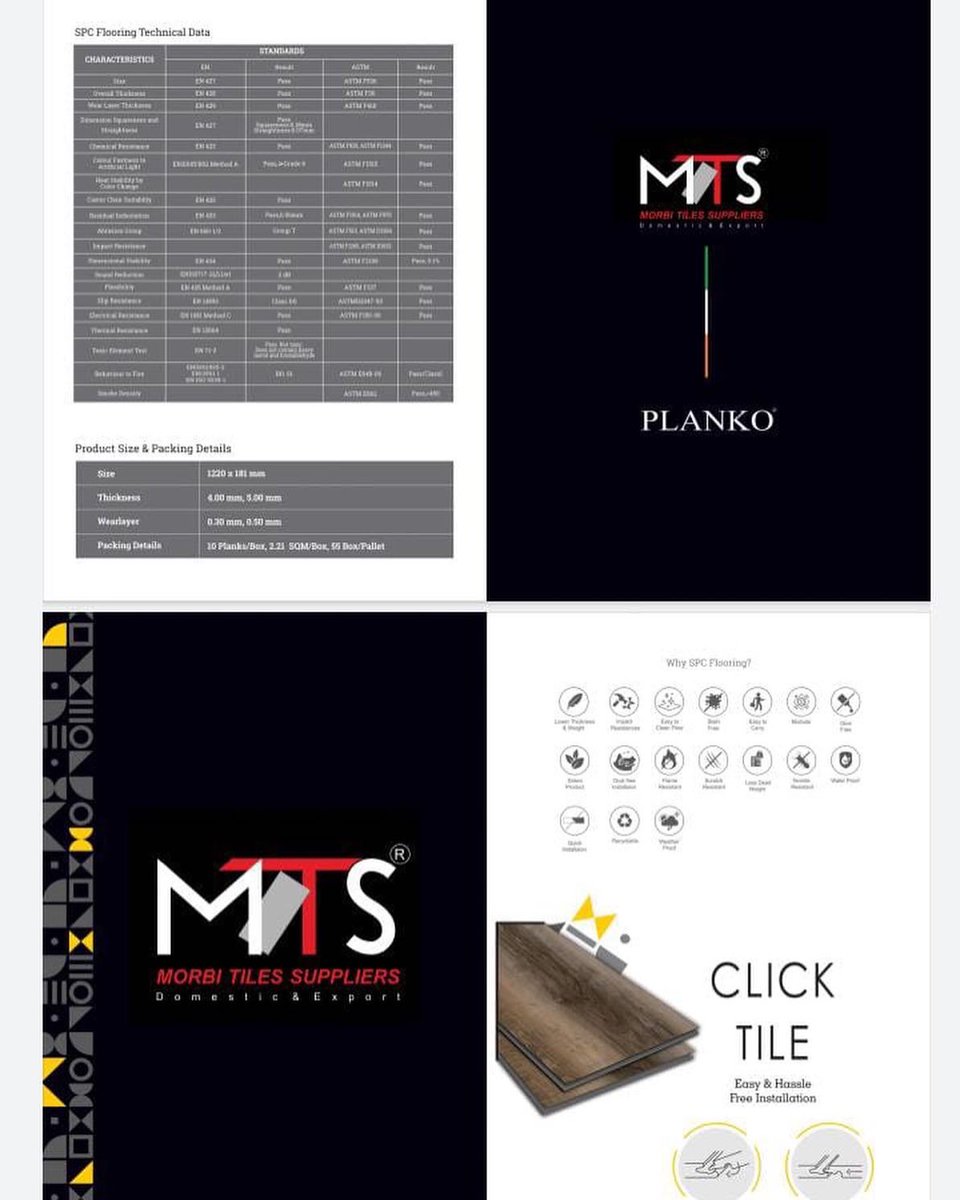 MTSxpo's tweet photo. Introducing.. LVT (Luxury Vinyl Tiles) SPC flooring

Plank size : 181x1220mm

Thickness : 4mm core body + 1mm IXPE Underlayment 

0.3mm wear layer

Uniclic lock

10 pc/box, 2.21 sqm/box

#MorbiTilesSuppliers 
Domestic &amp; Export 

Customer care: 7572951897, 9137757547 https://t.co/UfWiTLyr4f