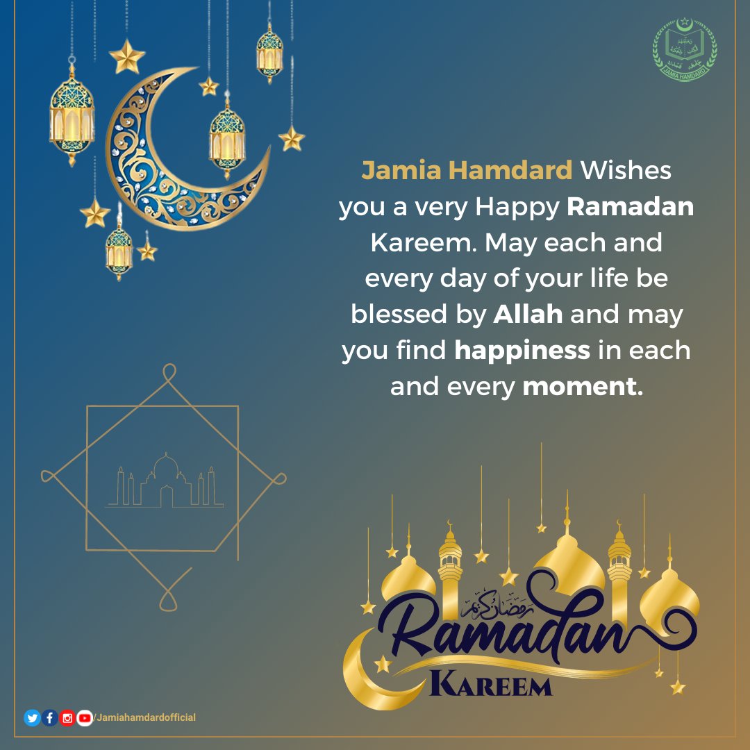 jamia_hamdard's tweet photo. Jamia Hamdard wishes you a very Happy Ramadan Kareem. May each and every day of your life be blessed by Allah and may you find happiness in each and every moment. https://t.co/kMcM9OIEMx