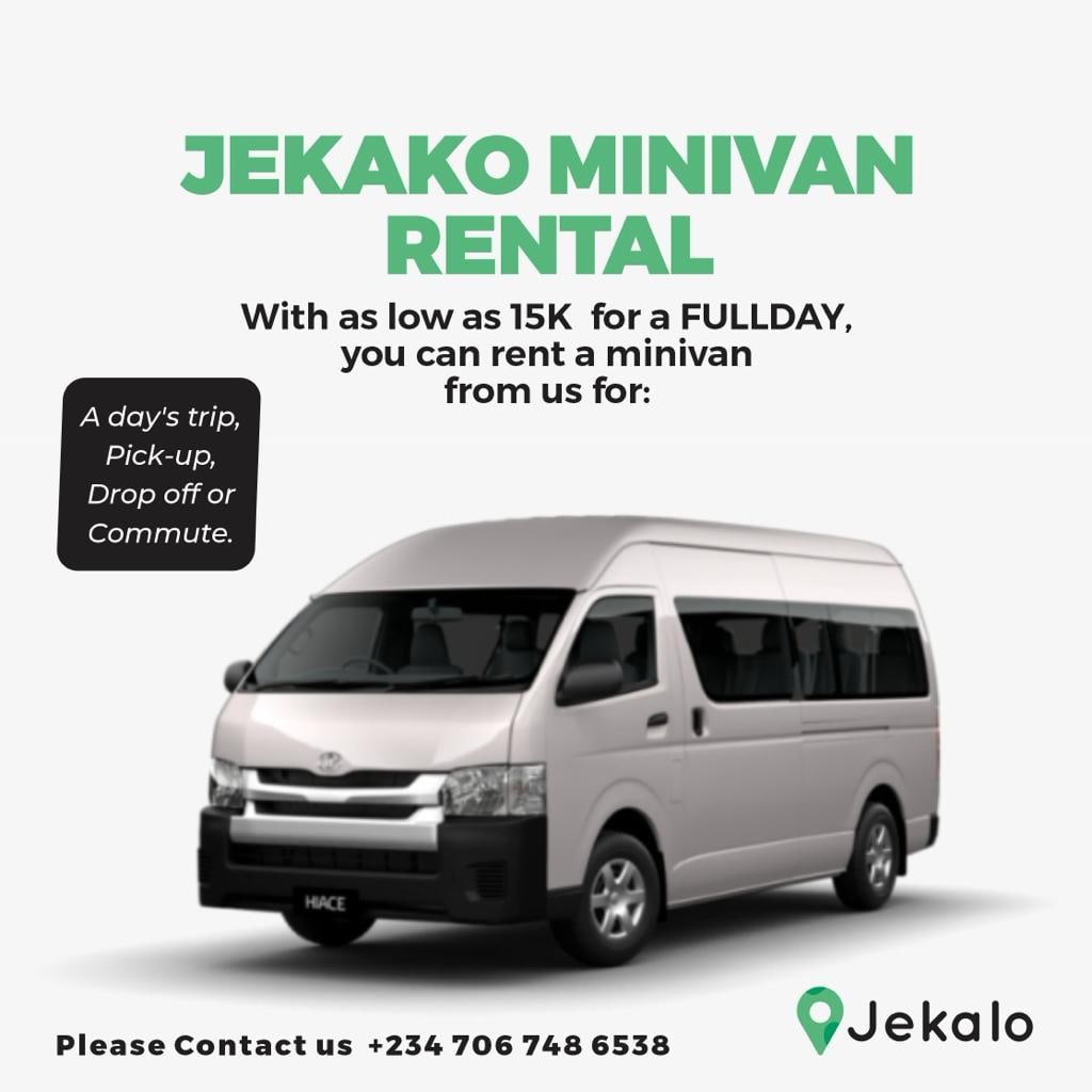 This opportunity is a good as it seems. Rent a minivan from us and you can use it for just 15000 naira a day.

#carrentinlagos
#carrentalinlagos