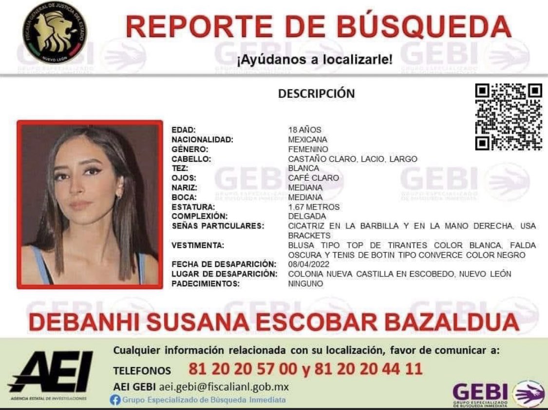 MAGS_SP's tweet photo. ⚠️‼️ BUSCAMOS A DEBANHI SUSANA ESCOBAR BAZALDUA #EscobedoNL #Monterrey #SPGG https://t.co/t4K6XMN2X3