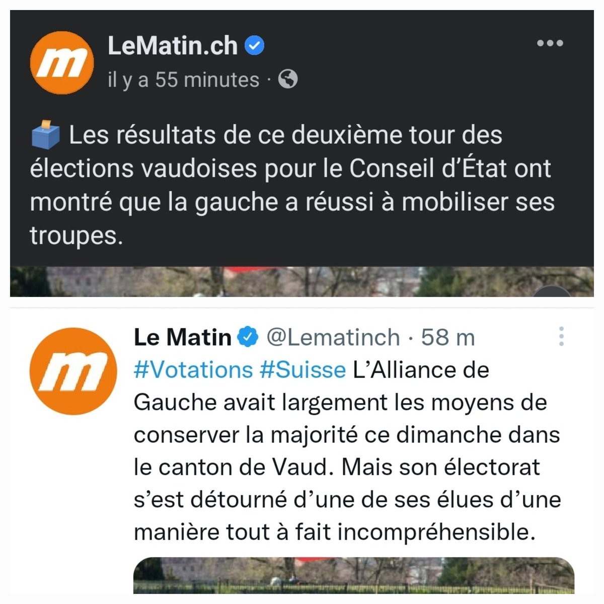 FlorenceGross's tweet photo. Bon @Lematinch moi je ne comprend plus rien à votre analyse.... Sur Facebook l'alliance de gauche aurait fonctionné - ce qui semble ne pas être le cas. Sur Twitter autre analyse. Ça rend quasi schizophrène #ECVD #VD2022 https://t.co/f8cH1yV7T5