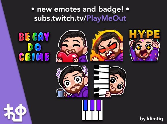 PlayMeOutTwitch's tweet photo. Tonight at 7pm est I’m going live with our new emotes for the first time! Make sure to stop in and #subscribe to get your hands on these babies hot off the presses! 
#streamer #twitch #stream #lgbtstreamer #SupportSmallStreams https://t.co/6sSfVjE8Yo
