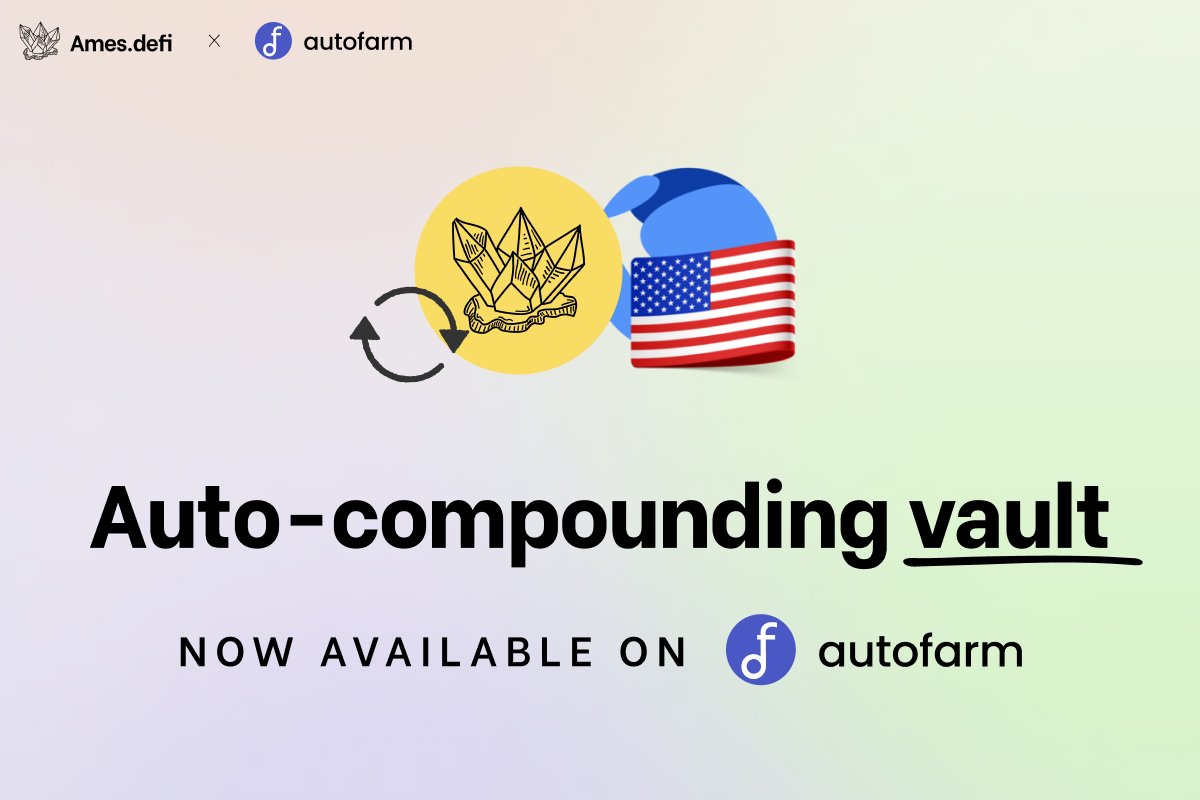 Great news folks! 📢🎉 You can now auto-compound using <a href="/ames_defi/">Ames.defi</a> vaults on <a href="/autofarmnetwork/">autofarm.network</a> 👨‍🌾💎First we start with $AMES x $UST 

👉🔗 autofarm.network/bsc/608/

$ASHARE $UST vault coming next, stay tuned 
#DeFi #autocompound $UST $AMES #BNB #BSC #BNBchain