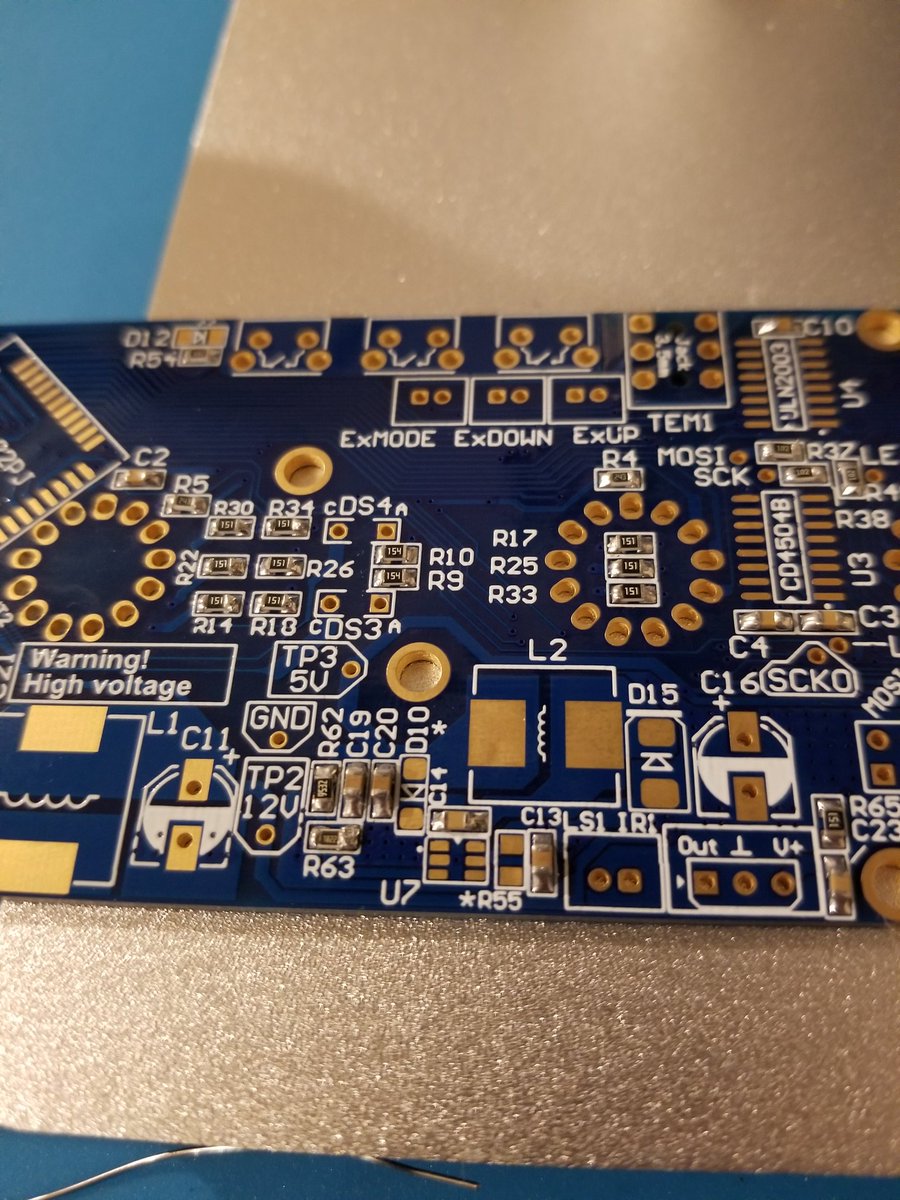 CrashingBore_'s tweet photo. Decided to get more in progress pics posted, documenting the progression. Here we are with all of the resistors (except the variable 10k at R58) and most of the capacitors soldered to the board. Getting more comfortable with the process, and starting to get better results. https://t.co/mUHdTVIiqh