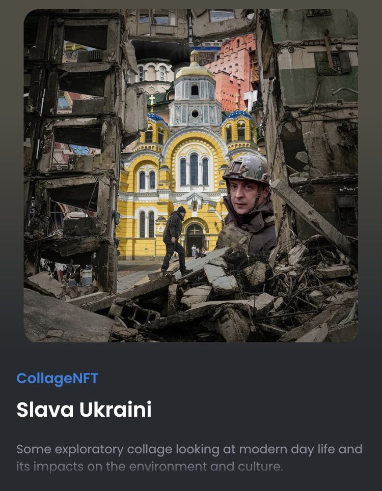 CryptoKoiBoi's tweet photo. This one’s a special one. When this one sells all proceeds will go to hep #Ukraine in its war efforts. #NFT #NFTCommunity #nftart #nftcollector #nftcollector #NFTshill #NFTcollectibles #nftcollectors #collage #collageart #UkraineRussiaWar #UkraineRussianWar #SlavaUkraini https://t.co/jw8fZj2eiT