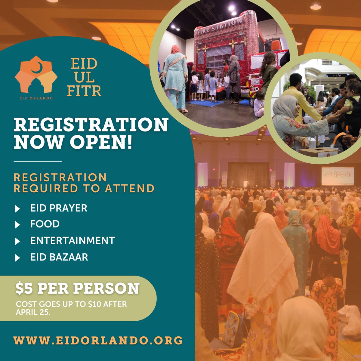 Central Florida’s largest family-friendly Eid celebration is back in person!🎉 

Want to attend Eid Orlando on May 2nd at the <a href="/OCCC/">Orange County Convention Center</a> ?? 

Registration is now open! Visit eid-orlando-fitr-22.eventbrite.com to get your tickets 🧡
