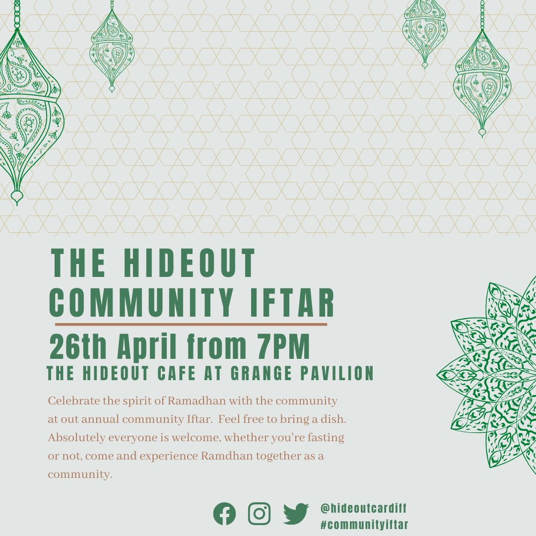 COMMUNITY IFTAR 📢📢
We’ll be holding our huge #communityiftar on the 26th at #TheHideout
FREE FOOD + DRINK…FREE TO ALL MEMBERS OF THE COMMUNITY!! PLS RT & SHARE WITH OTHERS

If you’re a local business that can donate food/drinks please get in touch