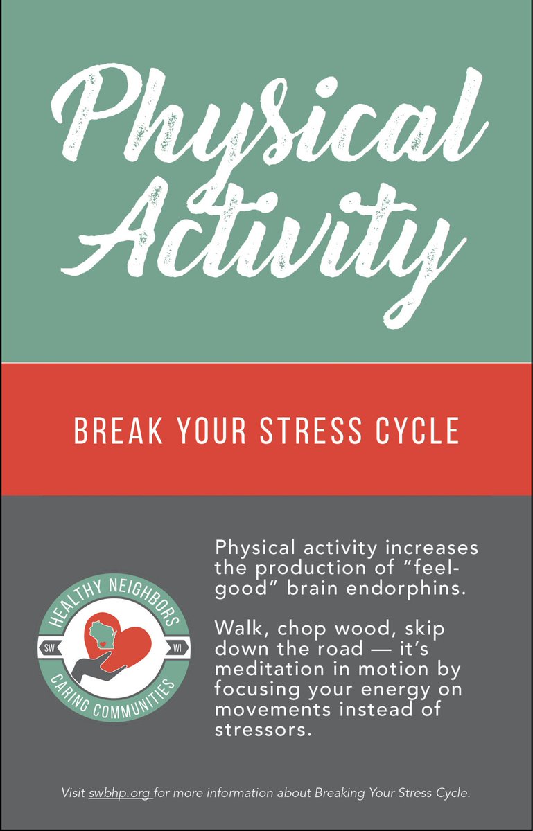 As restrictions continue to lift and the weather gets warmer, SW WI Behavioral Health Partnership emphasizes physical activity as a way to #BreakYourStressCycle. #Covid19 #C3 #communitiesConfrontingCovid