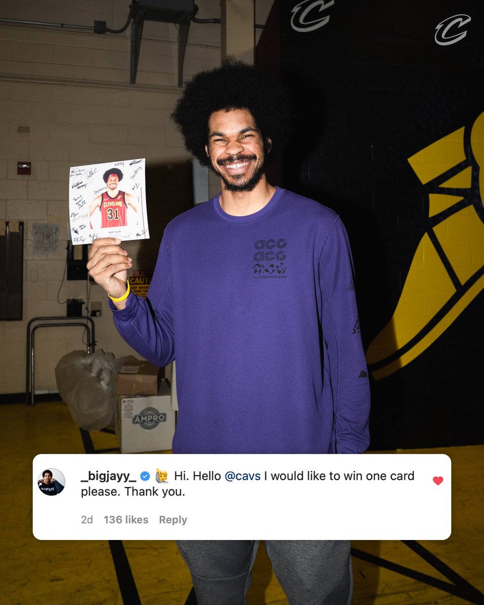 cavs's tweet photo. You're welcome, #FROHIO ❤️💛
We surprised @_bigjayy_ with a card signed by our marketing team as a thank you for participating in our #AllForFans giveaways and interacting with fans on Twitter all season long! https://t.co/Z8TonYmZH3
