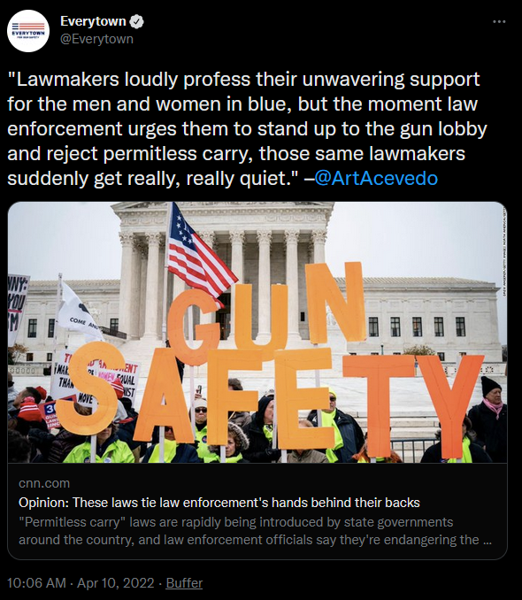 Anti-gun groups loudly profess their support for qualified immunity bans and police reform, but the moment law enforcement says literally anything positive about gun control, those same groups suddenly become the biggest bootlickers imaginable.