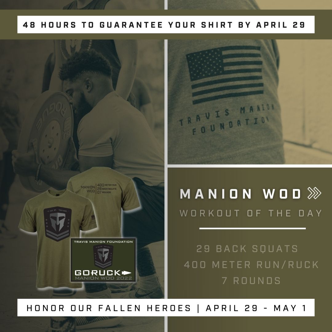 TMFoundation's tweet photo. Don’t miss your opportunity to honor the legacy of 1stLt Travis Manion, USMC, by completing the #ManionWOD!

Register by April 12 to guarantee your t-shirt + @GORUCK patch in time!  >>  https://t.co/VvqDvl00ba https://t.co/4owHt5lSdK