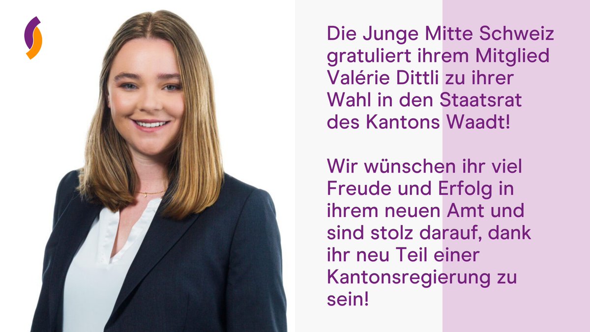 DieJungeMitteCH's tweet photo. Sensation im Kanton Waadt! 🤩 Unser Mitglied @VDittli schafft sensationell den Sprung in die Regierung! Herzliche Gratulation! 🥳🚀 #AufbruchJungeMitte https://t.co/GCEy3MYomj