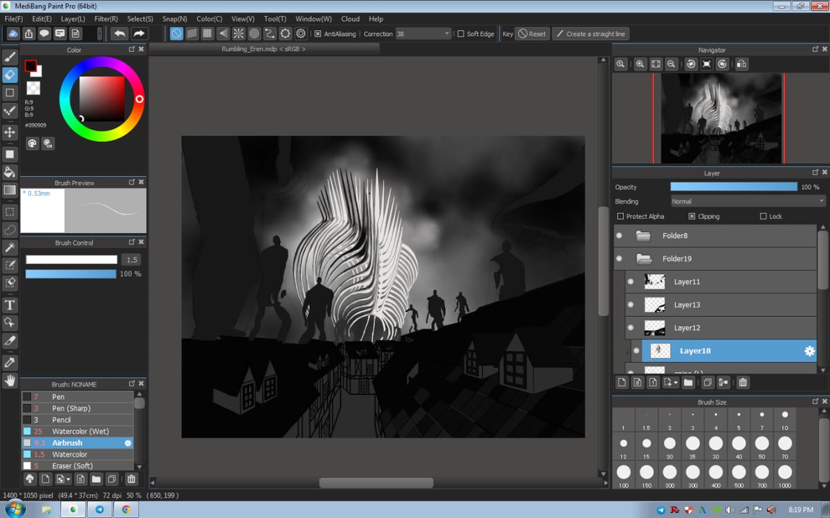DaniD_Artist's tweet photo. Current state of my on going art. 
#AotFinalSeason #MediBangPaint #anime #rumbling https://t.co/gb2sRzEuwJ