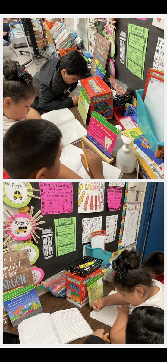NBE_osio's tweet photo. Targeted &amp; Differentiated Guided Reading &amp; Stations: say/build/write Spanish HFW, building English Sentences, Writing Reading Responses to a Spanish SR book, Writing Prompts in English to write a Composition 🤩So much fun in this Bilingual Class!🤩 @HumbleISD_NBE @NBE_osio https://t.co/9Wp1YR5nQ4