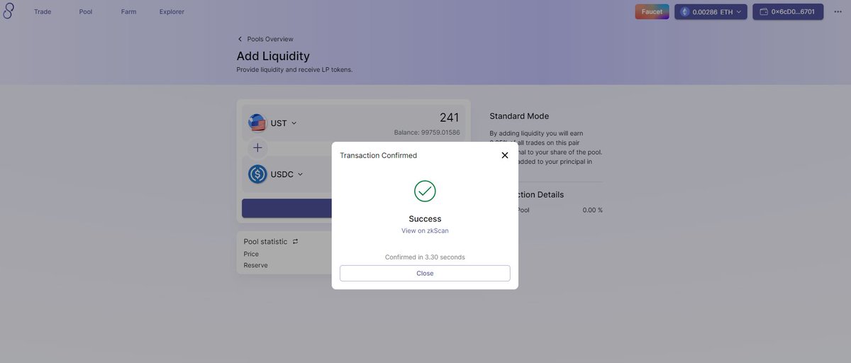 jett625's tweet photo. I have tested all the features and it runs smoothly
Discord：https://t.co/1iVEebPDfD
#L222 #zkSync #Layer2 #ZKRollup #testnet #Ethereum #DeFi @syncswap https://t.co/euu02O19xe