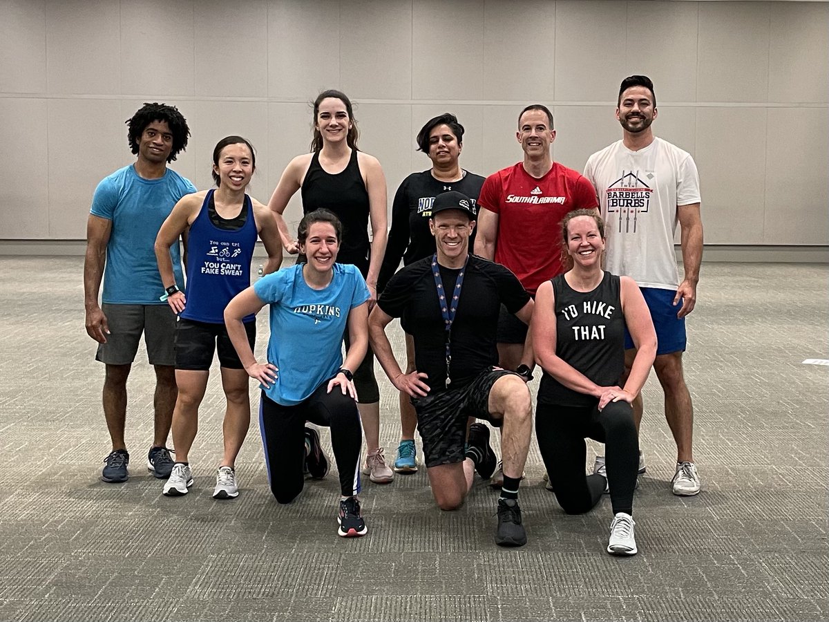 TheAMSSM's tweet photo. .@drjordanmetzl led a Sunrise Ironstrength HIIT Bootcamp to get us moving at #AMSSM2022. Be sure to join the next two morning workout sessions at 6:20 am on Monday and Tuesday! https://t.co/ue3y3bcYqB