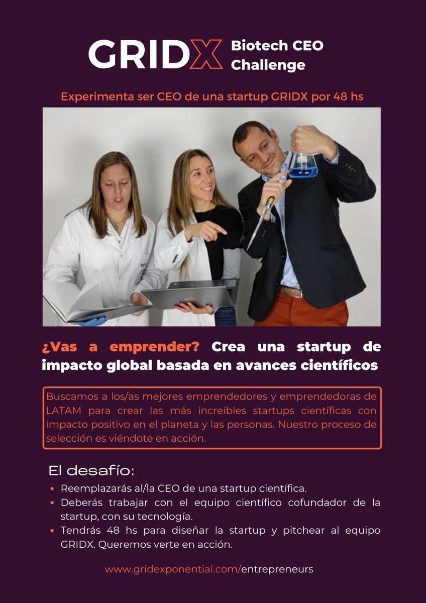 A quién conoces que será un excelente emprendedora o emprendedor con ADN🧬de CEO para juntar con científicos y crear una startup que se coma el mundo? 🚀 gridexponential.com/entrepreneurs