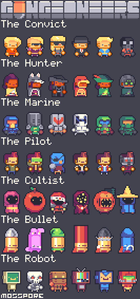 More Gungeoneer Skins
<a href="/DodgeRollGames/">Enter/Exit the Gungeon</a> #pixelart #EnterTheGungeon