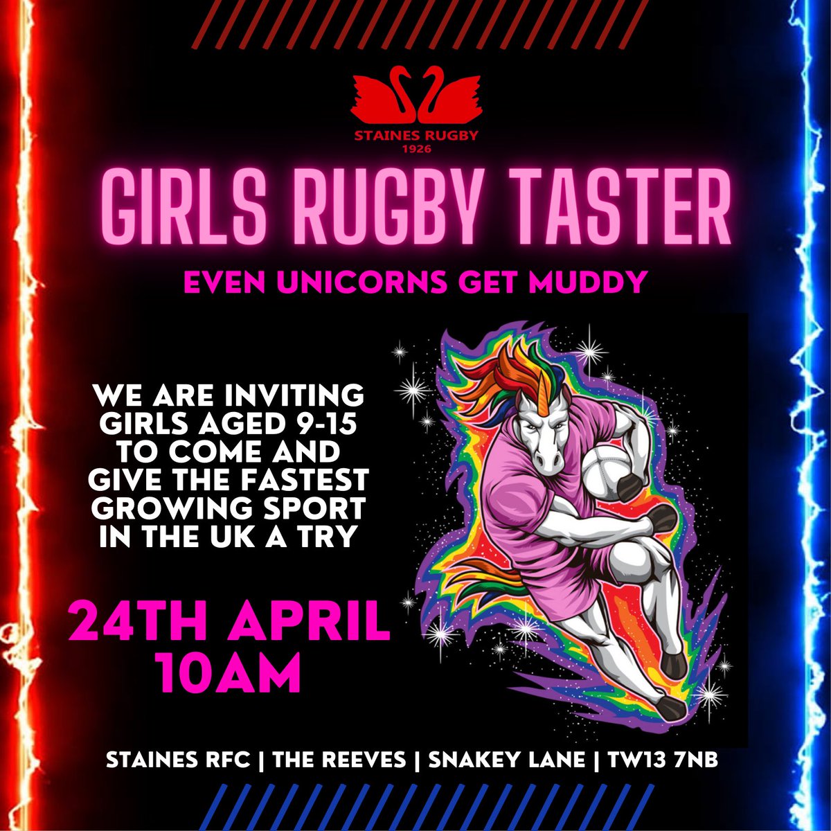 💙GIRLS RUGBY TASTER❤️

Exciting games and fun skills sessions will be run by some of our current @staineswomenrfc players.

Contact our DOR Nick n.allso@stainesrugby.com to find out more.

 #girlsrugby #womensrugby #rugby #rugbyunion #try #womeninsport #femalesport #girlssport