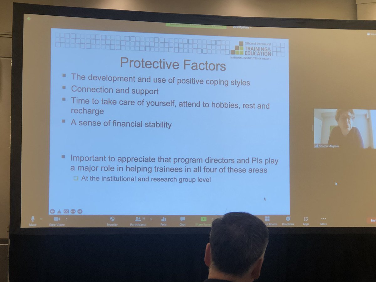 SoniaKupfer's tweet photo. Excellent talk by @SharonMilgram from @NIH on wellness in physician scientist training:
➡️ acknowledge unique community
➡️ data-driven models
➡️ multiple entry points
➡️ consistent ongoing training
➡️ role model &amp; leader support
➡️ integrate wellness
@UChicagoPSDP https://t.co/r8vJJOulDy