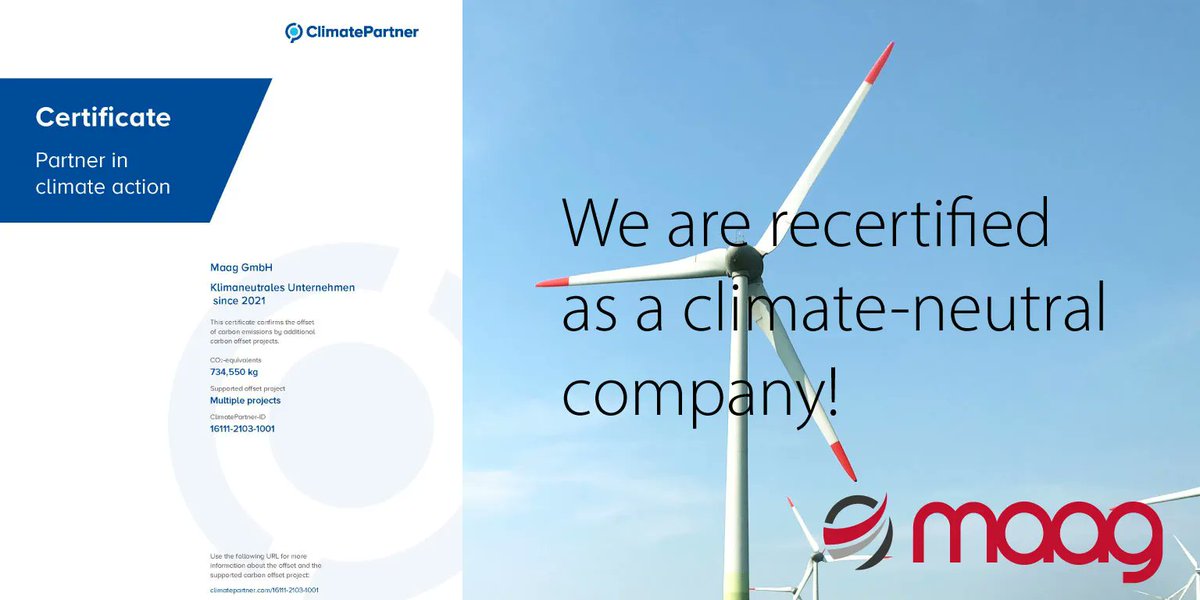 We are re-certified as a ClIMATE NEUTRAL COMPANY! We are very proud of this in view of the current situation: Immense price increases for raw materials, supply bottlenecks, shrinking margins. But the world cannot wait! buff.ly/2RyO79d #maag #recycling #circulareconomy