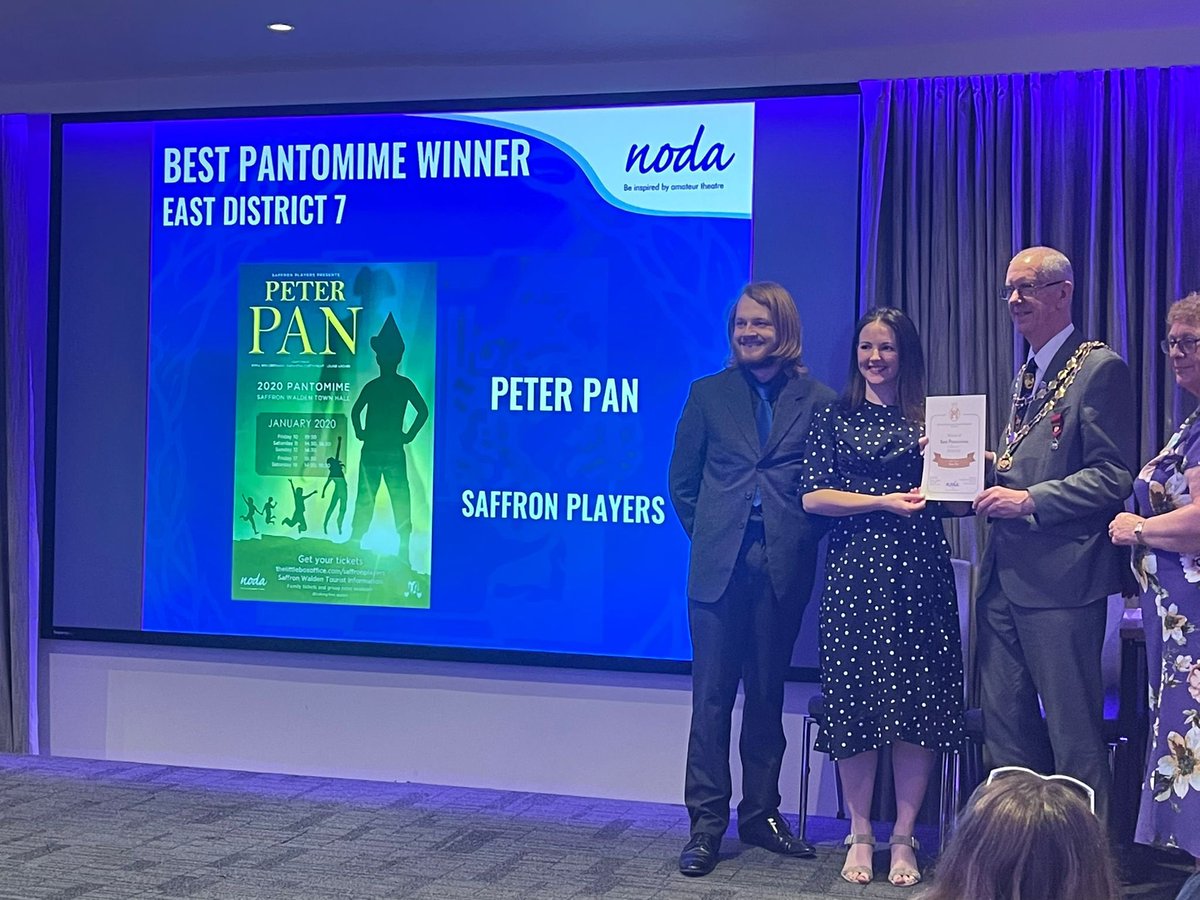 SaffronPlayers's tweet photo. We did it - third win in a row! Peter Pan won the Best Pantomime for 2020/21 in District 7 at the NODA East Awards Gala. Well done to all the team! 🎭 https://t.co/4uuTeDS6Pd