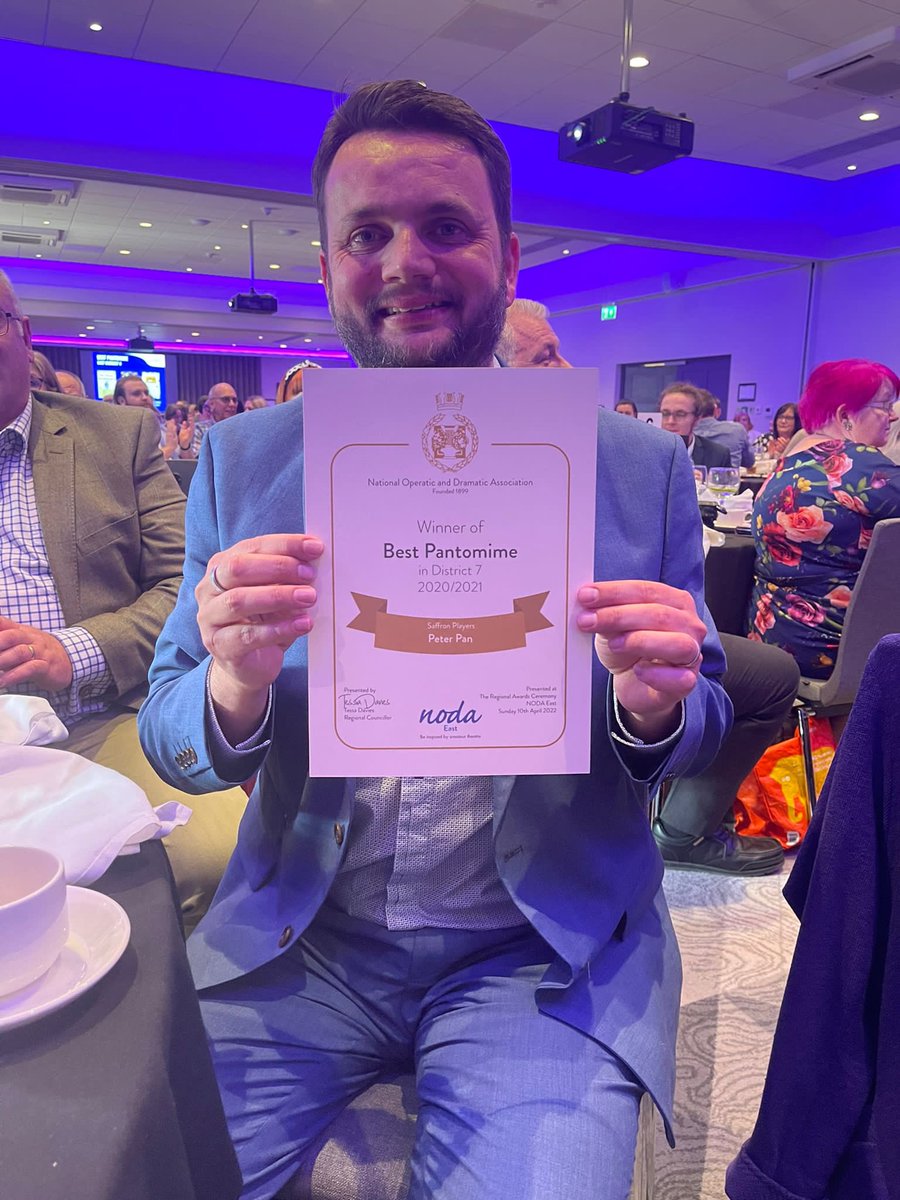 SaffronPlayers's tweet photo. We did it - third win in a row! Peter Pan won the Best Pantomime for 2020/21 in District 7 at the NODA East Awards Gala. Well done to all the team! 🎭 https://t.co/4uuTeDS6Pd