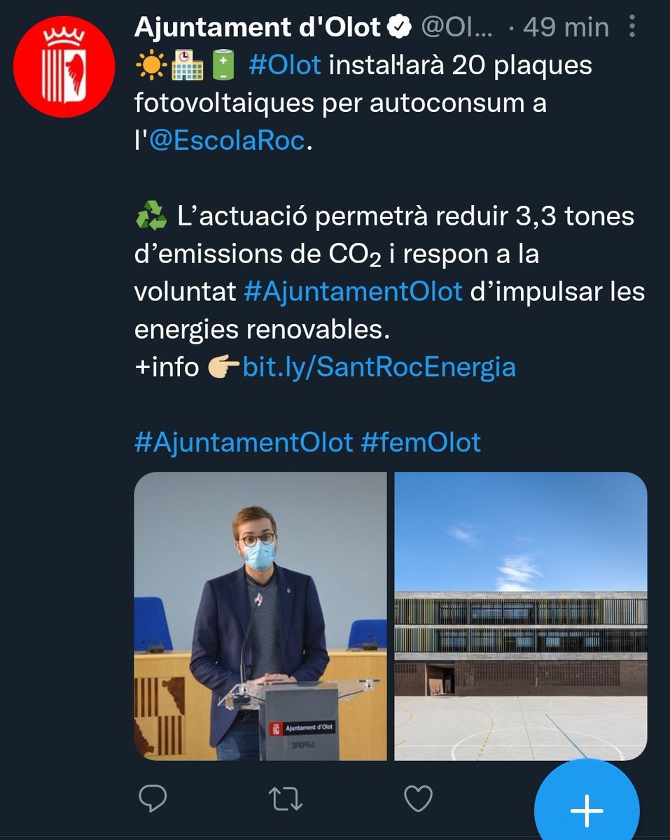 olotreal's tweet photo. #Olot
aquest any ha desaparegut la ajuda del descompte del 50% en l'IVI durant 3 anys per als particulars que instalin plaques, voluntat #ajuntamentolot d'impulsar les energies renovables https://t.co/DGt6RGjpYG