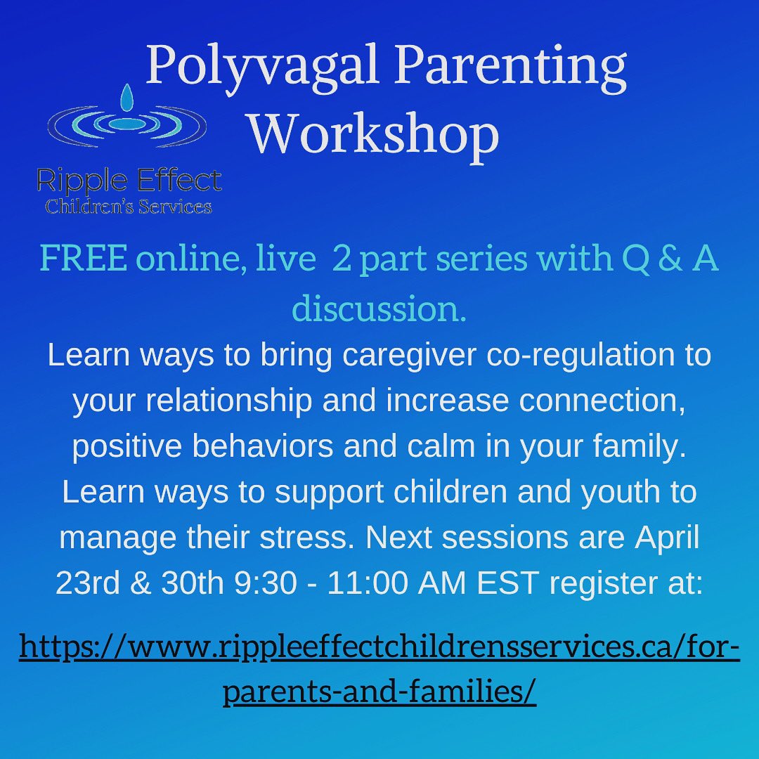 Rippleeffectch1's tweet photo. Join us for a free online parent workshop! April 23rd and 30th 9:30-11:00 am EST. Register for free at https://t.co/aCsKQ3VHqc
#youthmentalhealth #parentingtips #polyvagaltheory #youth #parenting #freeworkshop #connectedhome https://t.co/ocMkBYtwbC