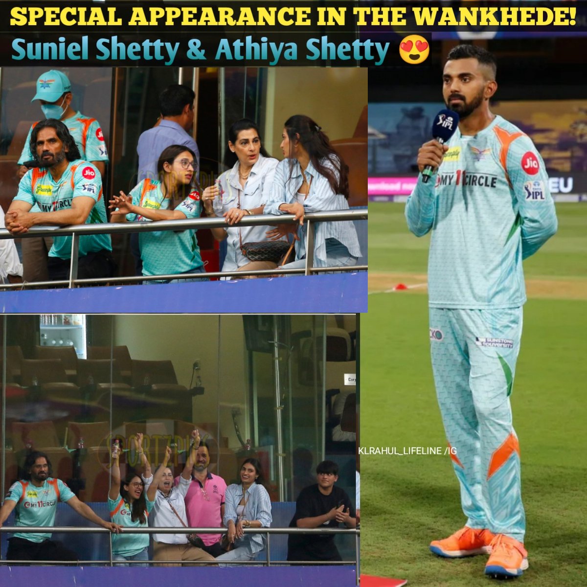 Athiya Shetty and her family is here to cheers for KL Rahul & team! 😍❤️

#KLRahul #IPL #Cricket #LSGvRR #SunielShetty #athiyashetty #AyushBadoni #LucknowSuperGiants