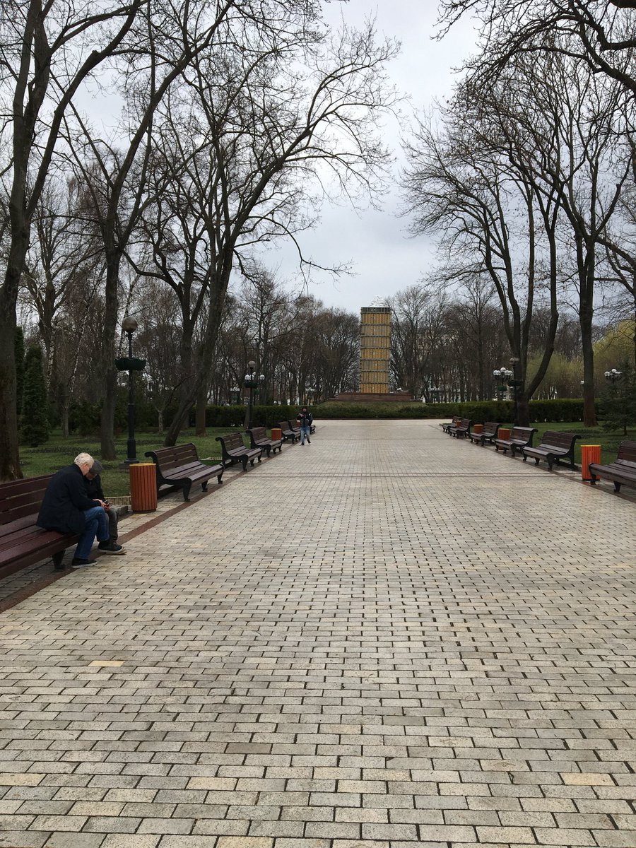 Taras Shevchenko park in Kyiv today. Sculpture of the great Ukrainian poet is boarded up. I saw another Shevchenko monument yesterday in Borodyanka. Russian soldiers had shot him in the head. What’s happening here is an attempt to erase #Ukraine wholescale - its people &amp; culture