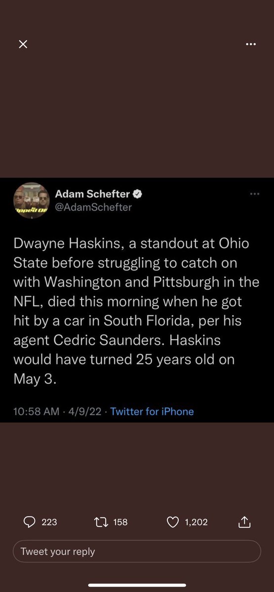 ColtonMarcellus's tweet photo. Causally waiting for the public apology from @AdamSchefter for the disrespect of a man who lost his life. Had to go delete it and rephrase it. https://t.co/pJdt4c1BKY