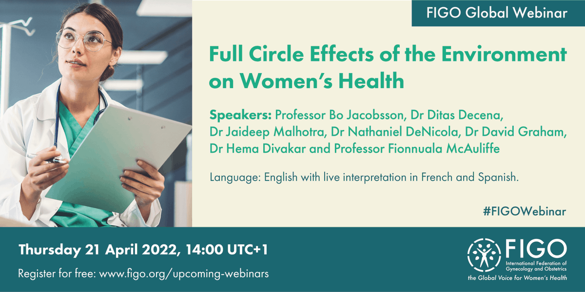 FIGOHQ's tweet photo. New #FIGOWebinar: Full Circle Effects of the Environment on Women’s Health.

Experts will discuss the effects of chemical toxins &amp; climate change on #SRHR, looking particularly at obstetric outcomes.

📅 21 April, 14:00 UTC+1

Register: https://t.co/Crxb3t9DRb https://t.co/NLK5nDBeQ9