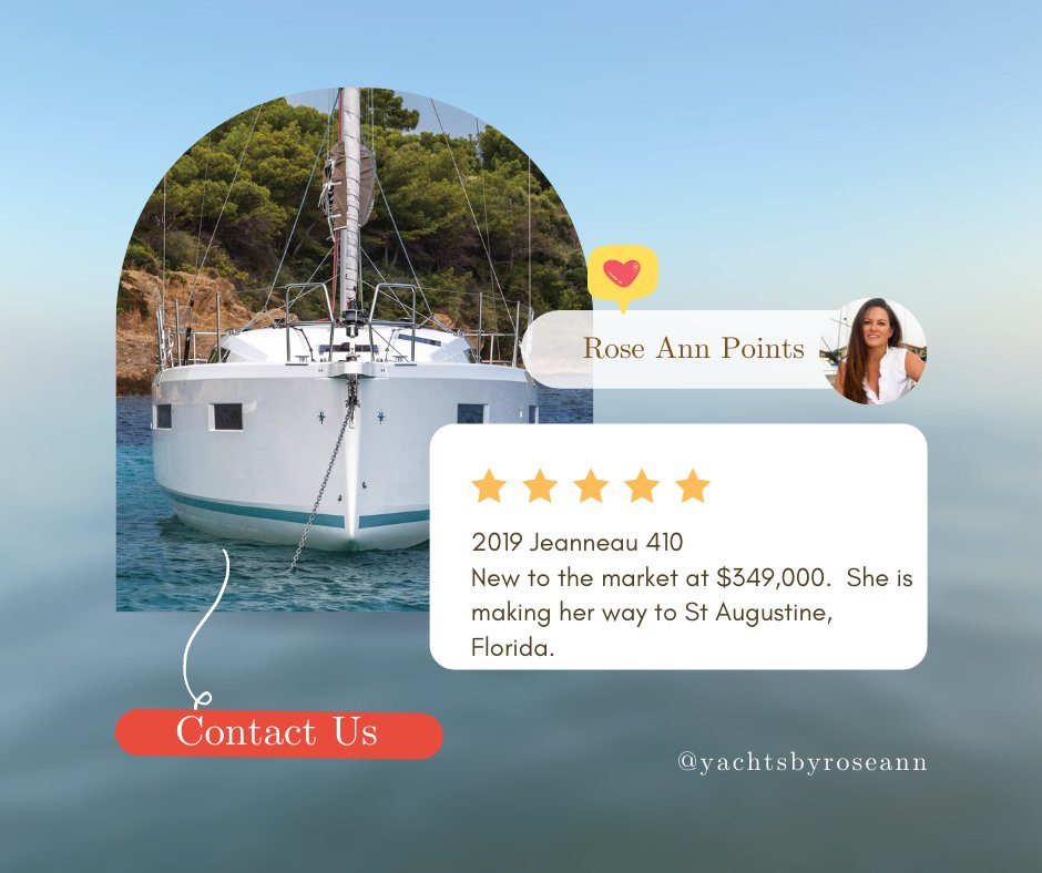 2019 Jeanneau 410 - NEW TO THE MARKET!!!

For more information, email Rose Ann @ roseann@sta-sail.com