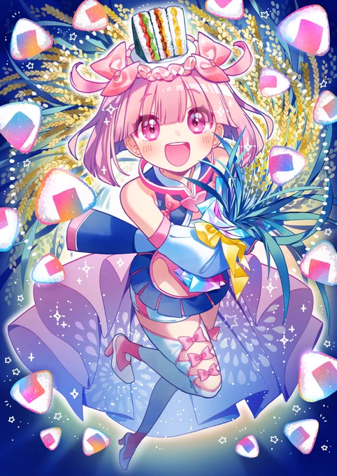 お米アイドルVTuber 萌えみのりさんの応援広告イラストを担当させていただきました⭐️池袋駅と秋葉原駅、秋葉原の美容室さんでポスターが掲示されるようです!萌えみのりさん、お誕生日おめでとうございます🎉🎂🍙 