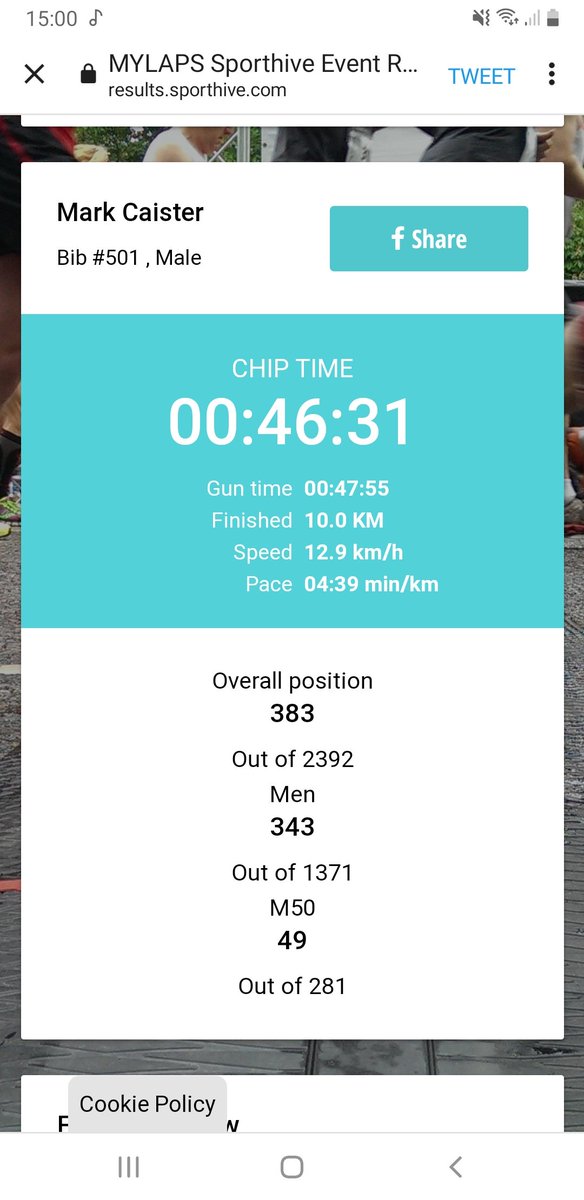 MarkCaister's tweet photo. Got to be happy with that time, 2 mins quicker than October and 17 seconds quicker than 2019. Thought I might have a 45 in me but I think that ship has sailed! #derby10k https://t.co/P4nJTDfMQ1